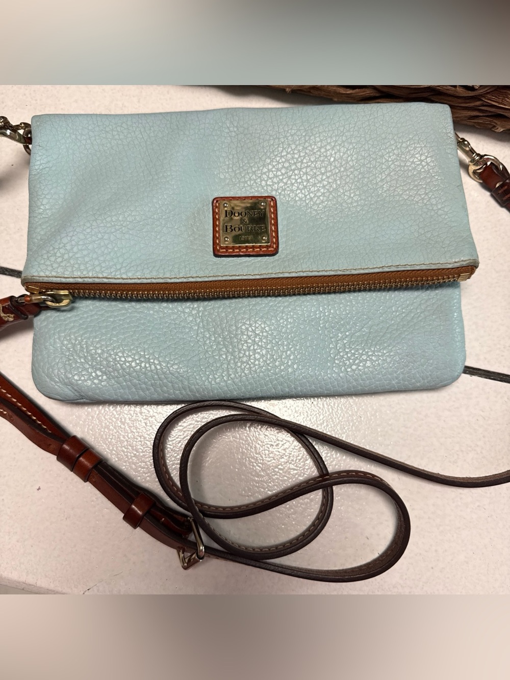 Pebbled Leather Dooney & Bourke Fold over Crossbody Purse Handbag